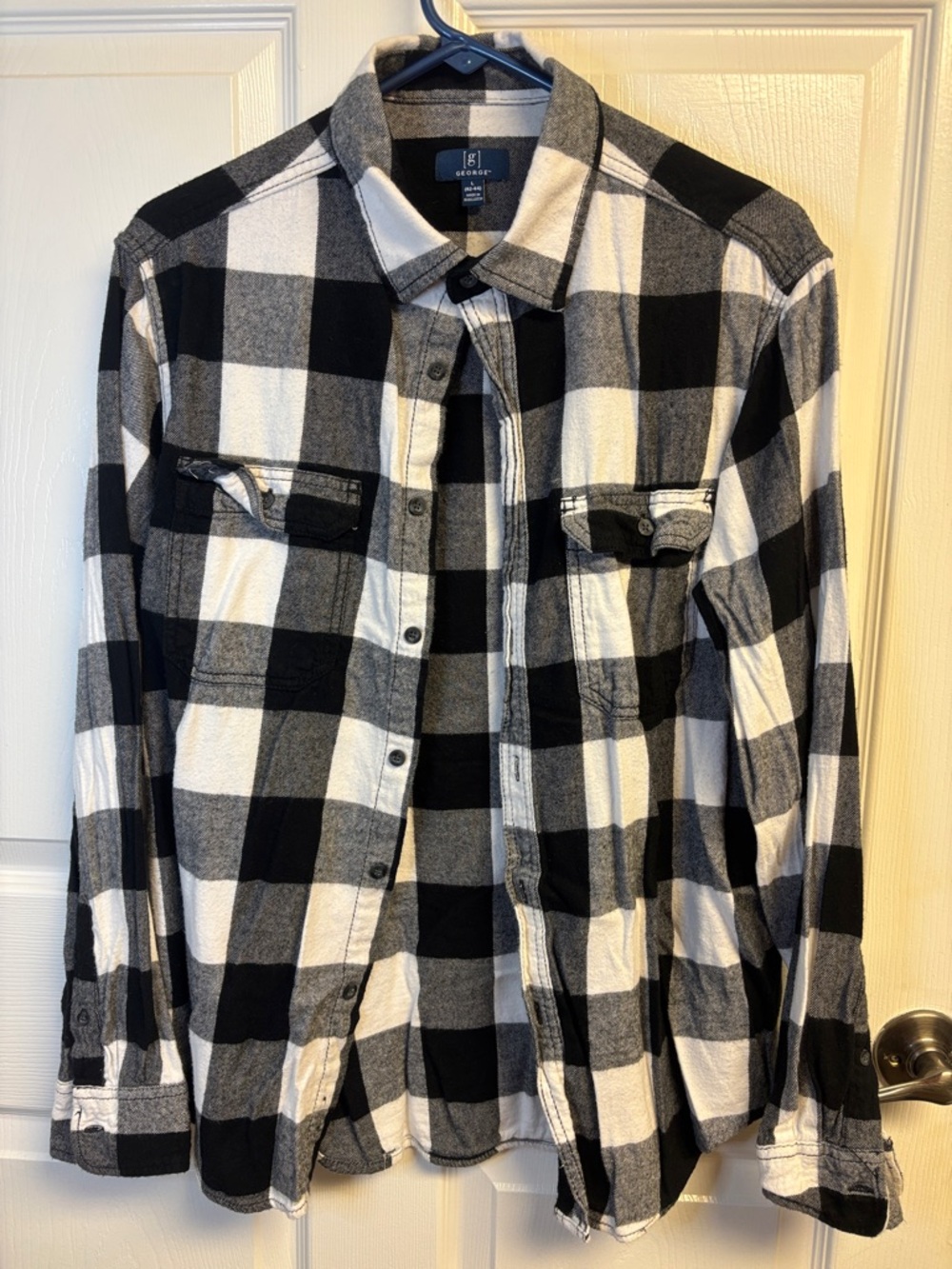 George Black and White Plaid Flannel Button-Up Shirt
